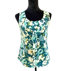 Halogen Floral Ruffle Neck Sleeveless Blouse - Teal and Cream
